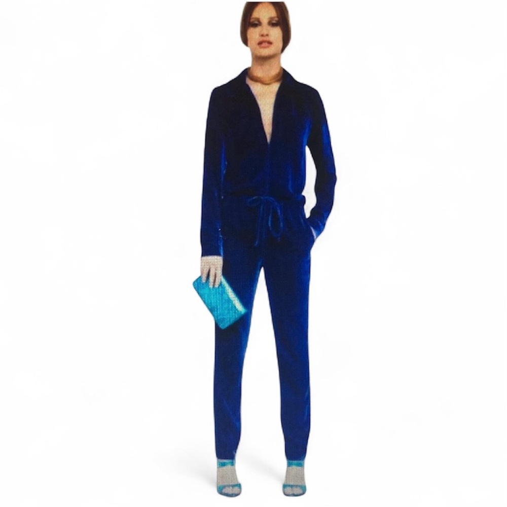 TAMARA MELLON | Royal Blue Silk Velvet Jumpsuit • FULLY SILK LINED • Sz 8
